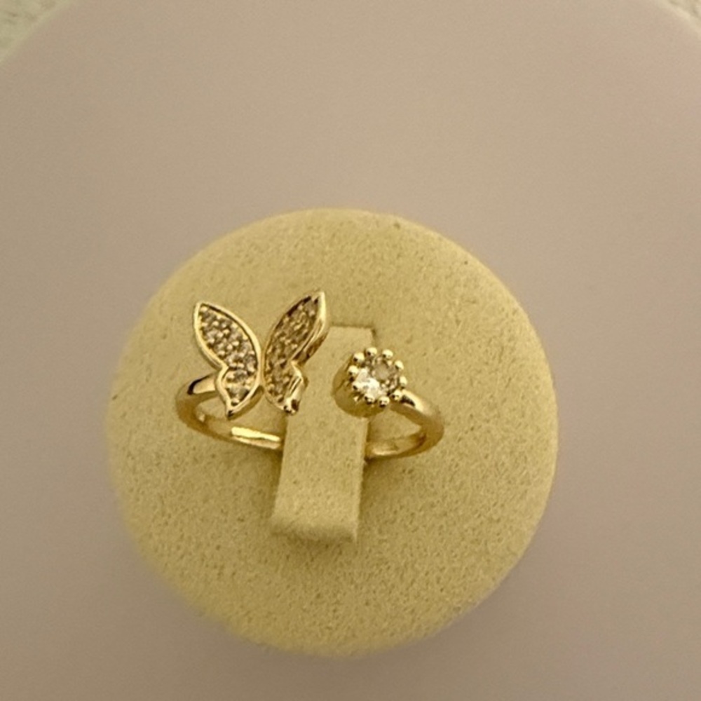 14k Gold over Brass Butterfly Women’s Ring with Crystal Detail